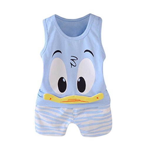Ropa bebe Niño recién nacido, Ropa Bebe Recien Nacido Verano 2018 Caricatura Camiseta Sin Mangas Camisa Blusa y Pantalones Cortos Top Conjunto de Ropa Verano (Azul, Tamaño:12-18Mes)