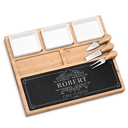 Maverton Plateau à Fromage et charcuterie personnalisé - Planche à Fromage en Bambou avec Accessoires - Plateau apéritif avec Gravure pour Lui - pour Anniversaire Homme - Cuistot