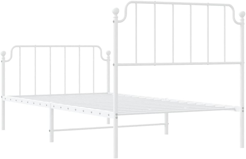 vidaXL Twin Metal Bed Frame with Headboard and Footboard, Under Bed Storage Space, Sturdy Steel Construction and Easy Assembly, Minimalist Style, White, 12'' High, Without Mattress