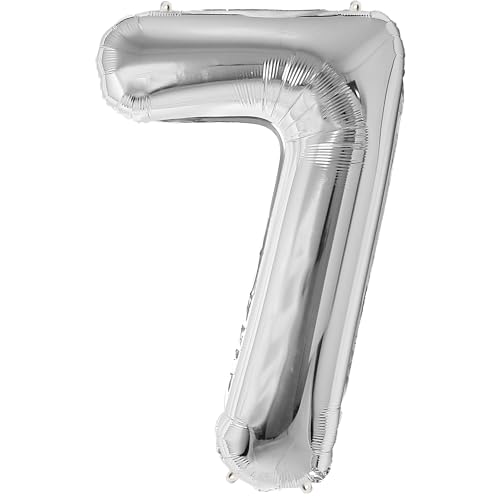FUNFEST Ballon Chiffre 7 Argent 100cm – Décoration Anniversaire Métallisée – Hélium ou Air