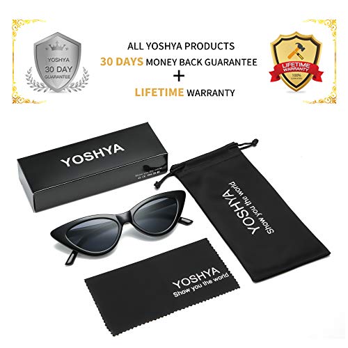 Yoshya Retro Vintage Narrow Cat Eye Sunglasses For Women Clout Goggles Plastic Frame (Black Grey) #TOP4