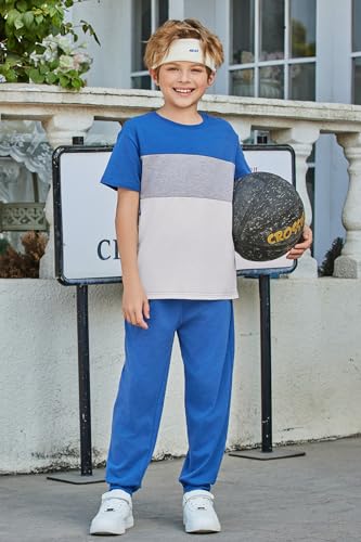 Image of Arshiner Boy's Pants Set - 2 Piece ColorBlock Short Sleeve T-Shirt and Active Pants - Casual Clothing Outfits 5-12 Years