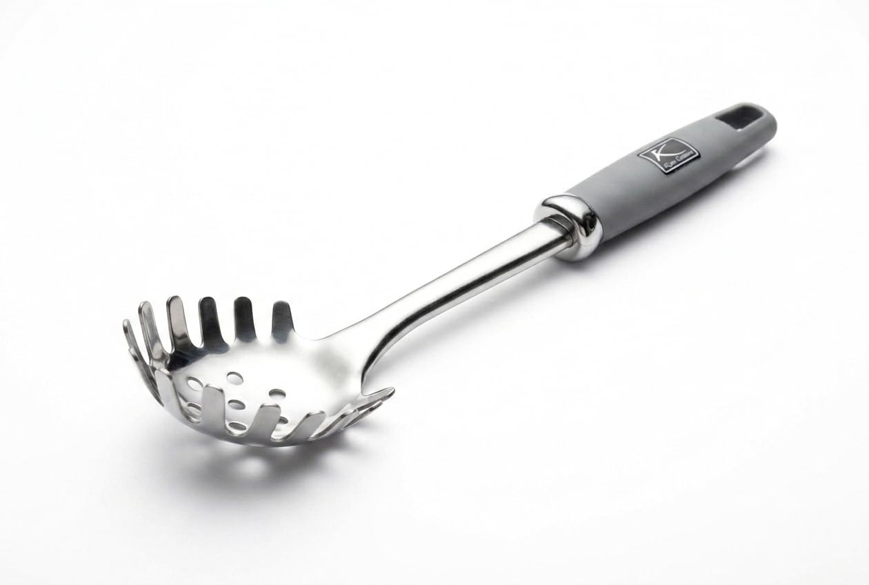 Stainless Steel Spaghetti Server Spoon, Noodle Strainer Ladle with Non-Stick Handle, Kitchen Pasta Fork-image-0
