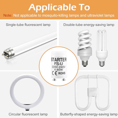 6 Stück 4-80W FSU Leuchtstoffröhren Starter, 220-240V Neonröhre Starter, LED Starter für LED Röhre, Startsteuerungszubehör für Leuchtstofflampen Aquarien-Lichter Neonlichter