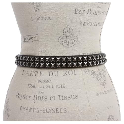 Snap On Two Row Punk Rock Star Distressed Black Studded Leather Belt4