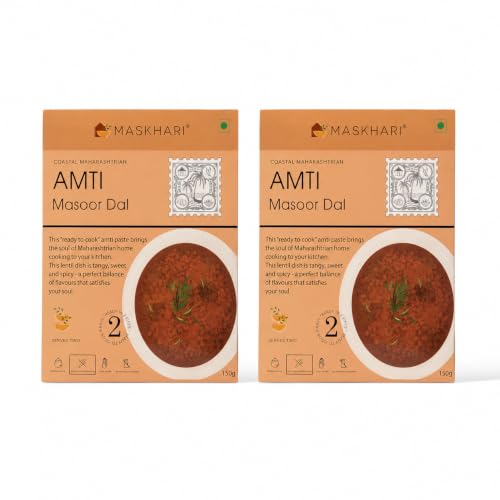 Image of Maskhari Ready to Eat Amti Masoor Daal Pack of 2 150g Each Heat and Eat Maharashtrian Masoor Dal Instant Indian Food High Protein No Preservatives Artificial Colors Ready Meal Travel Office Camping