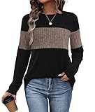 WIHOLL Jumpers for Women UK Casual Long Sleeve Tops Fall Fashion Loose Fit Lightweight Tunics Winter Christmas Sweaters Coffee Size 18-20