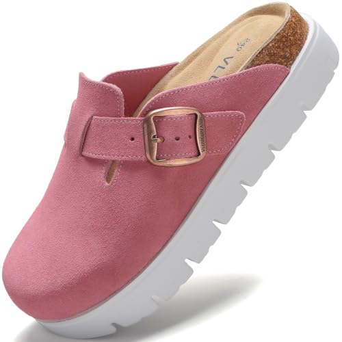 Image of Women's Suede Platform Clogs Chunky Mules Slip On
