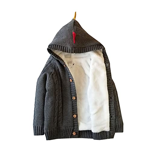 Dealone Baby Boys Girls Knit Dinosaur Cardigan Sweaters Toddler Fleece Lined Hoodie Sweater Winter Outerwear Jacket Grey #TOP1