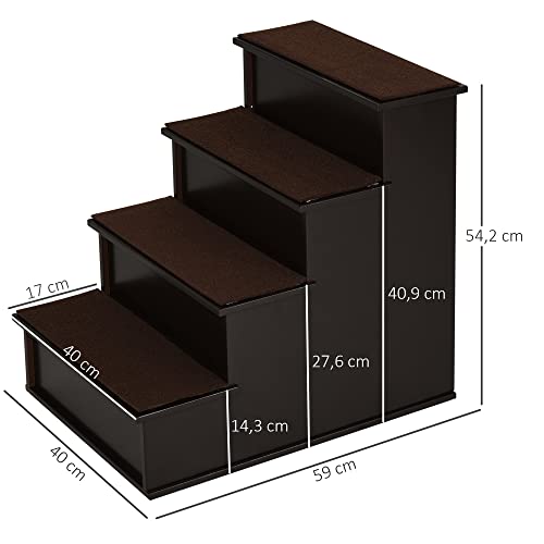 PawHut Haustiertreppe 4-stufige Hundetreppe Katzentreppe Einstiegshilfe mit Rutschfester Matte Haustierleiter für Auto Bett Sofa Dunkelbraun 40 x 59 x 54,2 cm