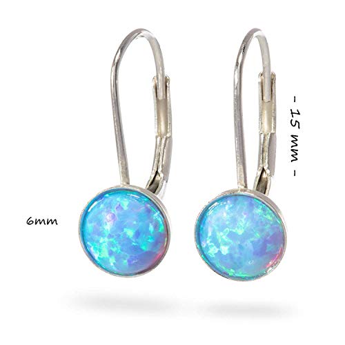 Blue Opal Dangle Earrings Sterling Silver Leverback Hook 6Mm Gemstone #TOP3