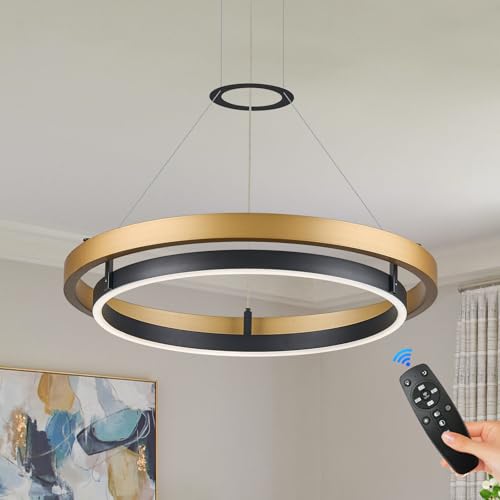 Benkut Modern LED Chandelier Black Gold Dimmable Circular LED Pendant Light