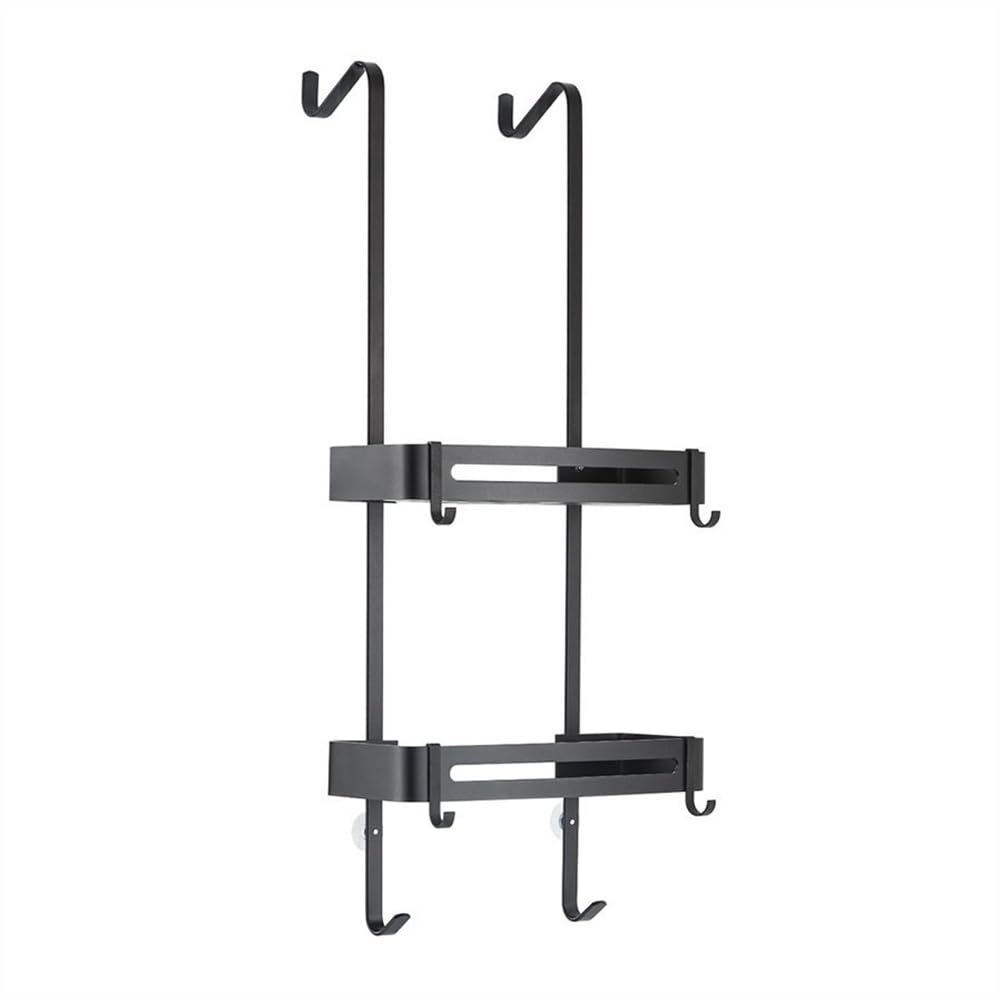 Yinj1835hh Bathroom Shelves Over Shower Door Caddy Hanging Shower Organizer with 2-Tier Rack and Hooks No-Drilling Shower Shelf