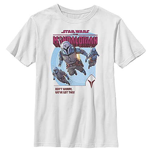 T-shirt Star Wars Mandalorian blanc pour garçon en coton premium taille XS