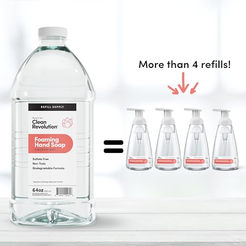 Image of Clean Revolution Foaming Hand Soap, Gentle, Moisturizing, Ready To Use Formula, Real Essential Oils, Gluten Free, Geranium Mint, 64 Fl Oz