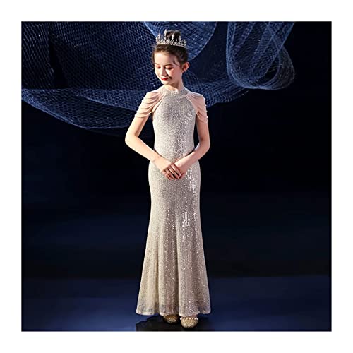 AbendkleidTeen Geburtstagsparty Kleider Kinder Meerjungfrau Kleider Sexy Pailletten Perlen (Farbe: Gold, Größe: 120cm) (Gold 140) Cover