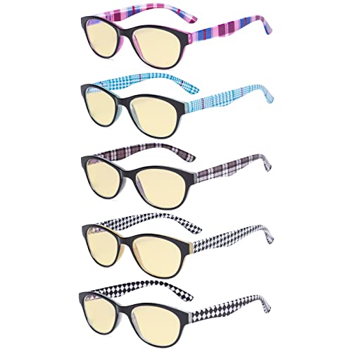 Image of Eyekepper 5 Pack Computer Reading Glasses Cat Eye Blue Light Blocking Readers Yellow Tinted +0.00