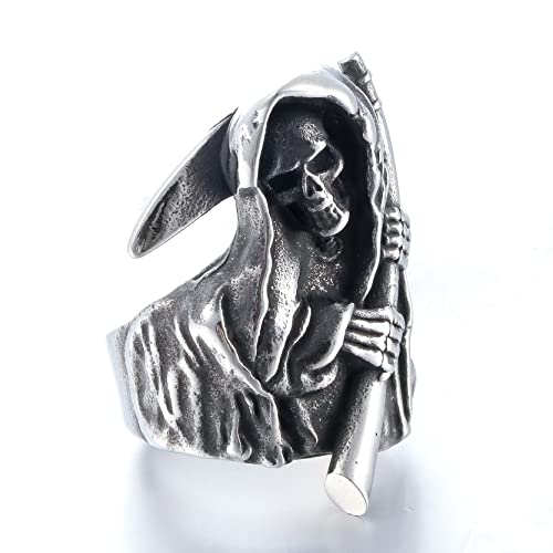 Image of Death Skull Ring for Men Stainless Steel Jewelry Biker Rings Scary Death Ring Skull for Gifts