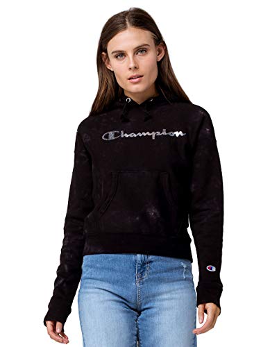 Champion Women's Reverse Weave Pullover Hood, Tonal Black Scrunch dye, Medium