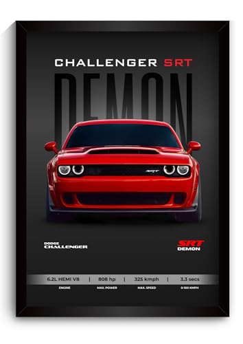 Image of Dodge Challenger Poster | Framed Dodge Challenger SRT Demon A4 Sized (31 x 23 cm) | Posters for Wall, Gift for Boys, Demon Car Frames | Demon Car Poster for Wall, Bedroom, Hostel, Study Room (F 172)