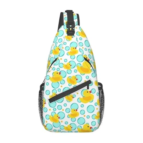 Modische gelbe Gummi-Enten und Blasen-Schultertasche für Radfahren, Camping, Herren, Tier-Crossbody-Brustrucksack, Schultertasche, Tagesrucksack