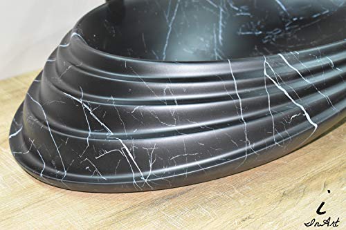 Image of InArt Designer Ceramic Wash Basin /Vessel Sink /Over or Above Counter Top Wash Basin for Bathroom Oval Black Matt Marble Pattern 20 x 15 x 6 Inch