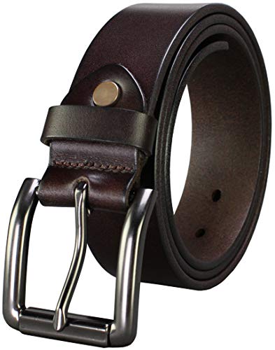 Bullko Men's Genuine Leather Belt Brown Casual Jean Belts for Men 38 inch