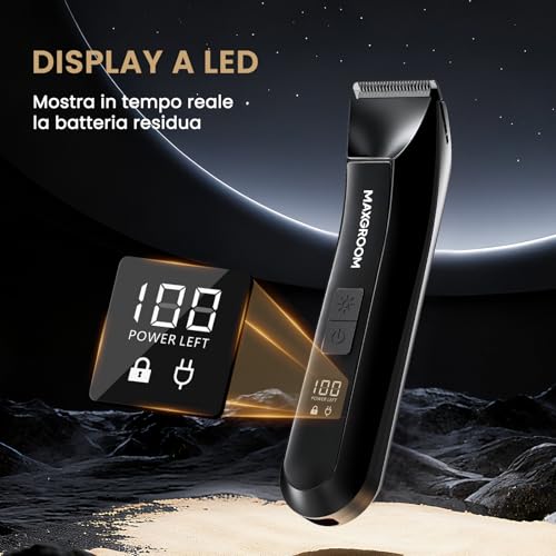 Maxgroom Rasoio Elettrico Corpo Uomo, Rasoio Parti Intime Uomo Depilatore Intimo Ricaricabile Con Uso Umido E Asciutto, Taglia Peli Viso, Schiena, Torace, Ascelle E Parti Intime - 9