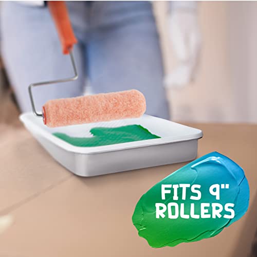 Metal Paint Tray And Liner Set, 9 Inch Paint Roller Trays, Paint Pans Trays, Pack Includes 1 Metal Tray And 10 Plastic Disposable Paint Liners, Fit 9" Painting Rollers, 1-Quart Capacity (10 Pack) #TOP2