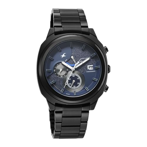 Image of Fastrack Kronos 3 with Blue Dial Black Stainless Steel Strap Watch for Men - 3335NM01