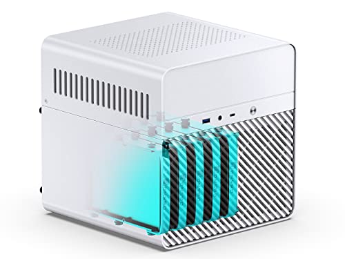 JONSBO N2 White NAS ITX Case 5+1 Disk Bays Mini Aluminum Case, Built-in 12cm Fan, SFX Power Bite (L150mm Max.), Support 65mm CPU Cooler , Integrated Upper Cover Removable，White