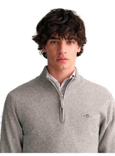 GANT Laine d'agneau avec Demi-Fermeture éclair Pull-Over, Gris, XXXL Homme