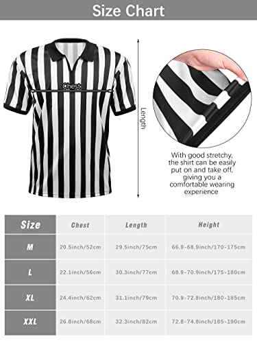 Somsoc 6 Pieces Men's Official Referee Costume Set Official Umpire Jersey Black And White Stripe Collar Referee Shirt Cards Hat Whistle Penalty Flag Sandbag Rugby Referee Necessities #TOP2