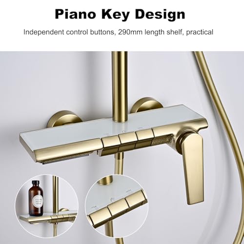 Sistema de ducha expuesto, diseño moderno de teclas de piano, conjunto de ducha BSS0321, cabezal de ducha 30x20cm, grifería completa con ducha manual y grifo para bañera, latón 59A anticorrosión miniatura 3