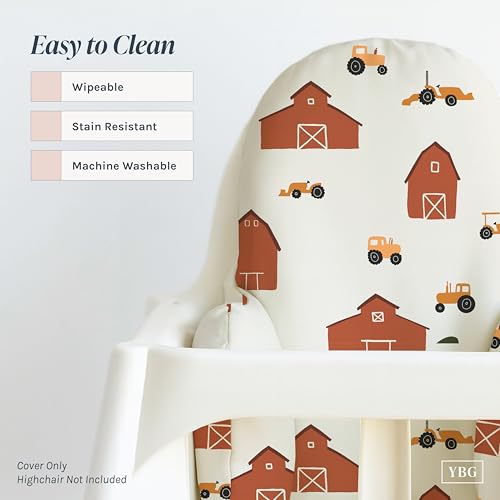 Image of Yeah Baby Goods Wipeable Cushion Cover (Red Barns and Tractors) - Compatible with The IKEA Antilop Highchair - Soft, Waterproof Baby High Chair Cover