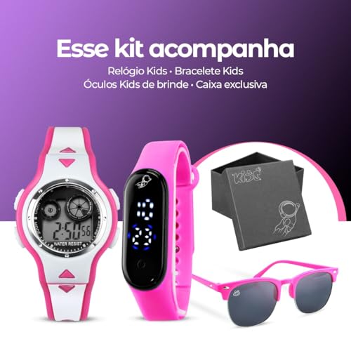 Relógio Infantil Digital, Led, Original, Kit 2 Relogios Feminino Bracelete Rosa Top