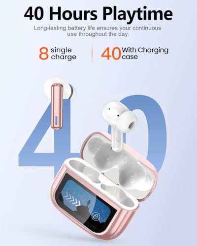 Image of ZIUTY Wireless Earbuds, ANC ENC Noise Cancelling Ear Buds with Touch Screen | 40H Stereo Bass, Bluetooth Headphones with Transparency Mode, IPX7 Waterproof, Clear Calls, 5 EQ for iOS Andoid,Pink