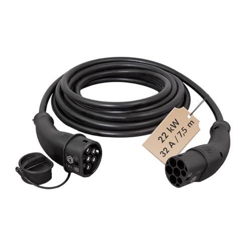 Harting EVC0102 - E-Auto-Ladekabel Typ 2, 3-phasig, 32 A, 22 kW, 7,5 m/ZERTIFIZIERTES KABEL, Schwarz