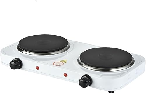 Quemador de encimera compacto y portátil, quemador de hierro fundido doble para encimera, 2000 vatios, controles de temperatura de placa caliente