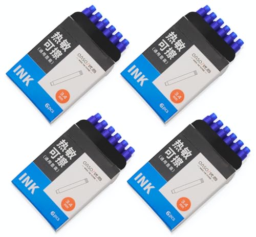 OASO 24pcs Fountain Pen Ink Cartridges, Fountain Pen Refill Cartridges 3.4mm Bore Diameter (Blue (Heat Sensitive Erasable Ink))