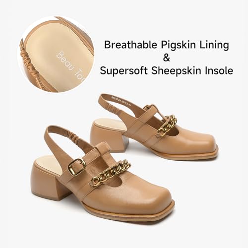 Image of BEAU TODAY Women's Beige Mary Jane Pumps, Size 12, Casual Dress Shoes for Women, Spring /Autumn /Fall, Platform Heel, Leather Sole