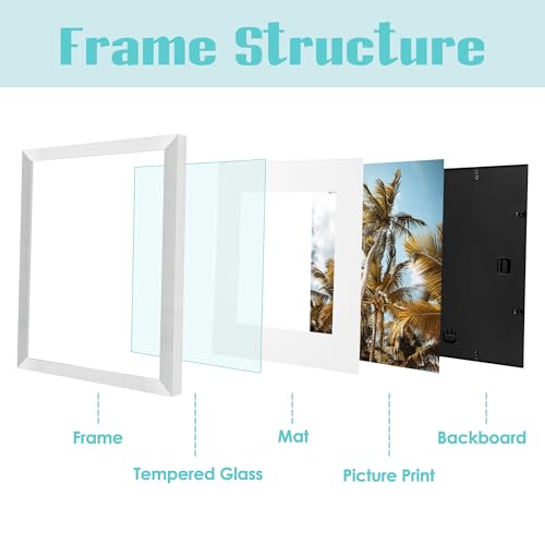 Image of Frametory, 11x14 Picture Frame with Mat for 8x10 Photo - High Definition Glass Wide Molding - Preinstalled Wall Mounting Hardware (Silver, 1 Pack)