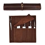 LEATHER VILLAGE Messerrolltasche aus Leder – Professionelle Kochmessertasche, langlebige und tragbare Halterung mit 4 Fächern, reisefreundlicher Organizer für Messer und kulinarische Werkzeuge