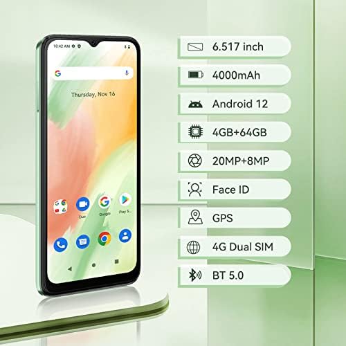 CUBOT Note 30 Smartphone 4G Mobile Phone SIM Free Unlocked, Android 12, 6.5 Inch Waterdrop Screen, 4000mAh, 4GB RAM+64GB ROM, Face ID, GPS, WiFi, UK Version (Mint Green)