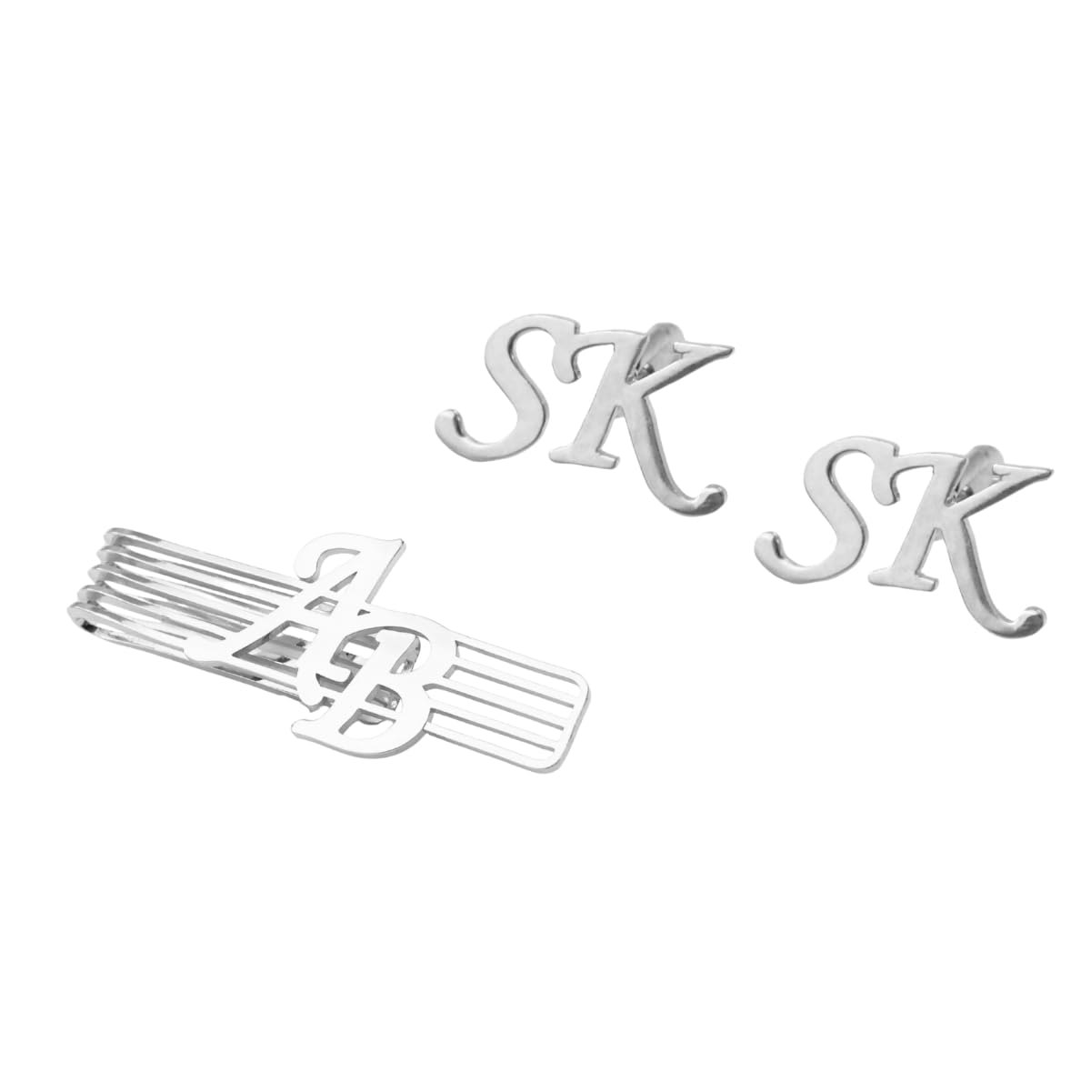 Personalized Initial Name Cufflink and Tie Pin Set for Men | Combo of Customised Initial Tie Bar Pin & Cufflinks | Engraved Monogram Groomsmen, Wedding & Executive Gift-image-24