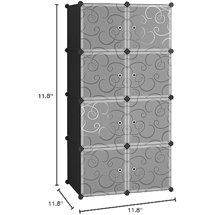 C&AHOME Cube Storage Organizer with Doors, 8-Cube Shelves, Closet Cabinet, DIY Plastic Modular Bookshelf, Storage Shelving Ideal for Bedroom, Living Room, 24.8 L 12.4 W 48.4 H Black UGSHS3008A