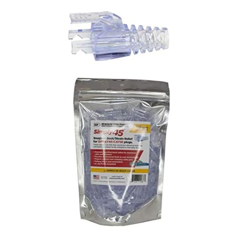Simply45 Integrated Snagless Strain Reliefs S45-1500 Unshielded Pass-Through and S45-1000 Standard RJ45 - Pack of 100 Pieces, Resealable Bag - S45-B001 Cover