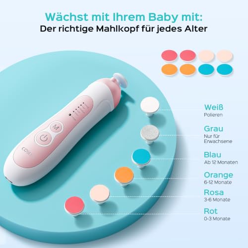 COSLUS C52 Baby Nail File Electric: Fünf Gänge mit LED Sanfter Leuchten 6 Schleifköpfe, geeignet für Babys und Erwachsene – Ansicht 6