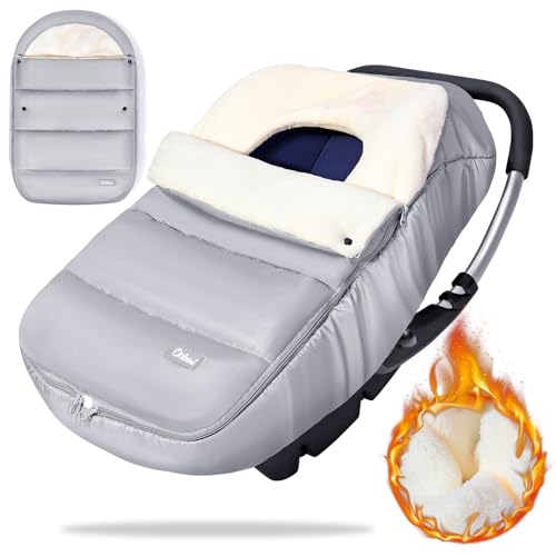 Orzbow Saco Silla de Coche Bebe Invierno,Universal Saco Grupo 0 con Cuello Ajustable,Impermeable Saco Capazo Bebe con Cremallera,Forro Vellón Coral,Desmontable y Lavable a Máquina (Gris Claro)