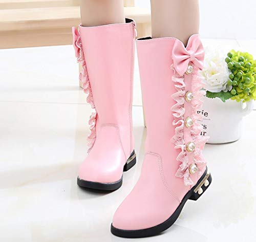 Kids Girl's Waterproof Lace Bowknot Side Zipper Fur Lined Tall Winter Riding Boots Fashion Sparkle Bootie(Toddler/Little Kid)3